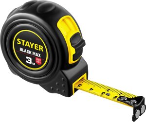 STAYER BlackMax, 3 м х 16 мм, рулетка с двумя фиксаторами, Professional (3410-03)