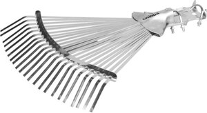 Регулируемые усиленные веерные грабли GRINDA GR-44RX 22 плоских зубца 300-440 мм ширина без черенка оцинкованные