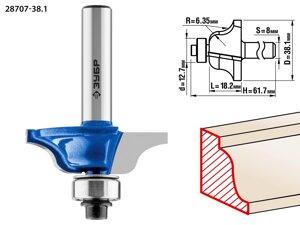 ЗУБР 38.1 x 18 мм, радиус 6.3 мм, фреза кромочная калевочная №6, Профессионал (28707-38.1)