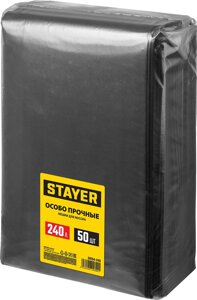 STAYER HEAVY DUTY, 240 л, 50 шт, черные, особопрочные, строительные мусорные мешки (39154-240)