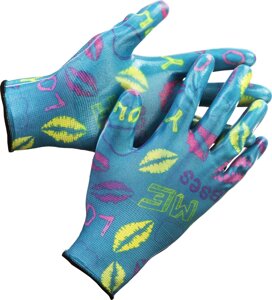 Садовые перчатки GRINDA, прозрачное нитриловое покрытие, синие, размер L-XL
