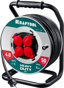 KRAFTOOL КГ 3х2.5 50м 4000Вт IP44, HEAVY DUTYСиловой удлинитель на стальной катушке (55086-50)