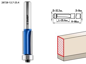 ЗУБР 12.7 x 25.4 мм, хвостовик 8 мм, фреза кромочная с нижним подшипником (3 лезвия), Профессионал (28728-12.7-25.4)