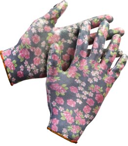 Садовые перчатки GRINDA, прозрачное нитриловое покрытие, чёрные, размер S-M