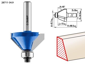 ЗУБР 34.9 x 16 мм, фреза кромочная калевочная (фасочная) №9, Профессионал (28711-34.9)