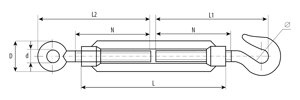 ЗУБР DIN 1480, М5, кованая натяжная муфта, 20 шт, талреп крюк-кольцо, Профессионал (4-304355-05)