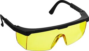 Защитные жёлтые очки STAYER PRO-5 монолинза с дополнительной боковой защитой, открытого типа