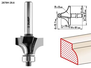 ЗУБР 28.6 x 16 мм, радиус 8 мм, фреза кромочная калевочная №1, Профессионал (28784-28.6)