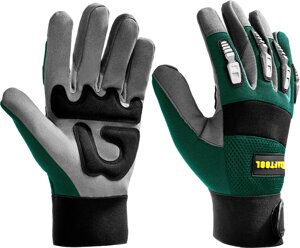 Профессиональные комбинированные перчатки KRAFTOOL EXTREM для тяжелых мех. работ антивибрационные с резиновыми