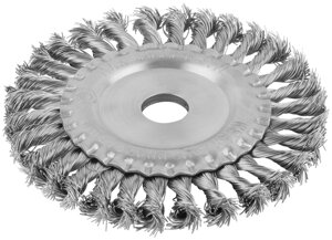 Корщетка-колесо, посадочный диаметр 22,2 мм, витая проволока, нержавеющая сталь, Профи 150 мм