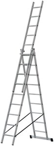 Лестница трехсекционная алюминиевая, 3 х 9 ступеней, H=257/426/591 см, вес 11,18 кг
