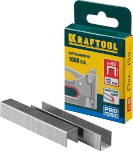 KRAFTOOL тип 53 (A/10/JT21) 12 мм, 1000 шт, калибр 23GA, скобы для степлера (31670-12)