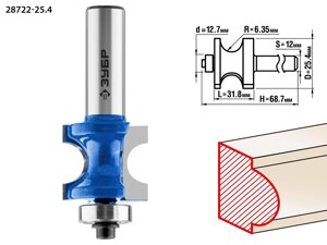 ЗУБР 25.4 x 31.8 мм, радиус 6.3 мм, фреза полустержневая с подшипником, Профессионал (28722-25.4)