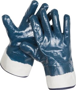 Прочные перчатки ЗУБР с нитриловым покрытием, масло-бензостойкие, износостойкие, XL (10), HARD, ПРОФЕССИОНАЛ