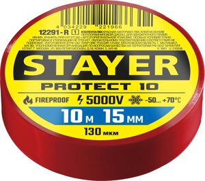 STAYER Protect-10 10м х 15мм 5000В красная, Изоляционная лента ПВХ (12292-R)