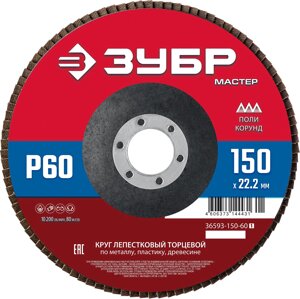 ЗУБР 150 x 22.2 мм, P60, КЛТ, круг лепестковый торцевой (36593-150-60)