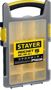 STAYER ROCKET-15, 280 x 320 x 50 мм, (11″), пластиковый органайзер с 15 съемными лотками (2-38031)