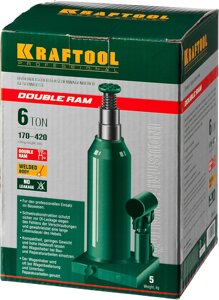 KRAFTOOL DOUBLE RAM, 6 т, 170 - 420 мм, с увеличенным подъемом, двухштоковый бутылочный домкрат (43463-6)