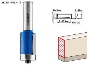ЗУБР 19 x 25.4 мм, хвостовик 12 мм, фреза кромочная с нижним подшипником, Профессионал (28727-19-25.4-12)