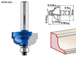 ЗУБР 28.6 x 16 мм, радиус 6.3 мм, фреза кромочная калевочная №7, Профессионал (28709-28.6)
