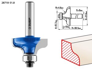 ЗУБР 31.8 x 14 мм, радиус 4.8 мм, фреза кромочная калевочная №8, Профессионал (28710-31.8)