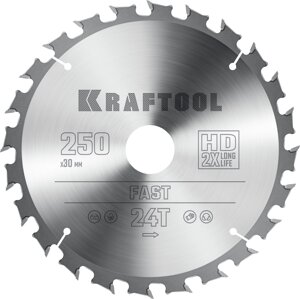 KRAFTOOL Fast, 250 х 30 мм, 24Т, пильный диск по дереву (36950-250-30)