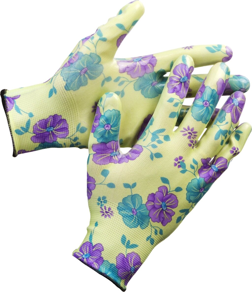 Садовые перчатки GRINDA, прозрачное нитриловое покрытие, зелёные, размер L-XL от компании ТД МЕЛОЧевка (товары для дома от метизов до картриджей) - фото 1