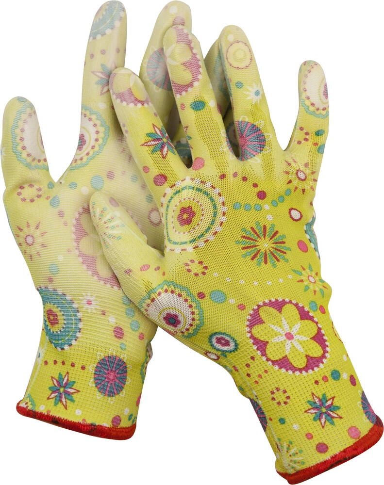 Садовые перчатки GRINDA, прозрачное PU покрытие, 13 класс вязки, зеленые, размер M от компании ТД МЕЛОЧевка (товары для дома от метизов до картриджей) - фото 1