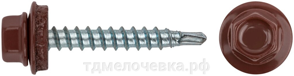 Шурупы кровельные со сверлом 4.8 х 32, бордовый RAL-3009 100шт. Фасовка от компании ТД МЕЛОЧевка (товары для дома от метизов до картриджей) - фото 1