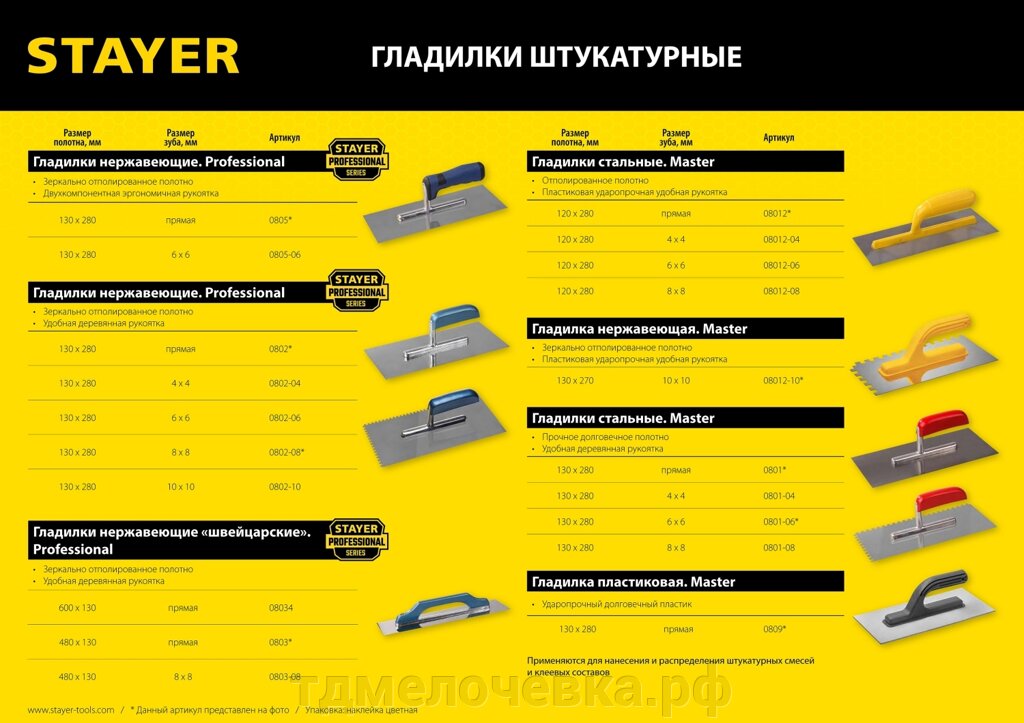 STAYER 130 х 280 мм, штукатурная пластиковая гладилка (0809) от компании ТД МЕЛОЧевка (товары для дома от метизов до картриджей) - фото 1