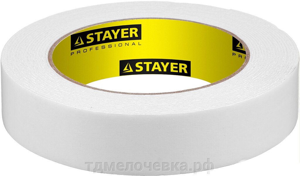 STAYER 25 мм, 5 м, белая, на вспененной основе, двухсторонняя клейкая лента, Professional (12231-25-05) от компании ТД МЕЛОЧевка (товары для дома от метизов до картриджей) - фото 1