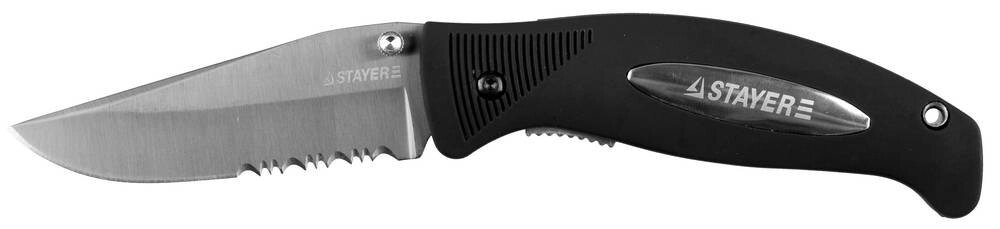 STAYER 80 мм, серрейторная заточка, пластиковая рукоятка, складной нож (47623) от компании ТД МЕЛОЧевка (товары для дома от метизов до картриджей) - фото 1