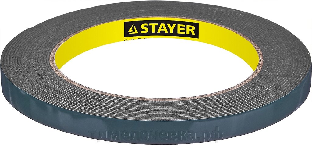 STAYER 9 мм, 5 м, черная, на вспененной основе, двухсторонняя клейкая лента, Professional (12233-09-05) от компании ТД МЕЛОЧевка (товары для дома от метизов до картриджей) - фото 1