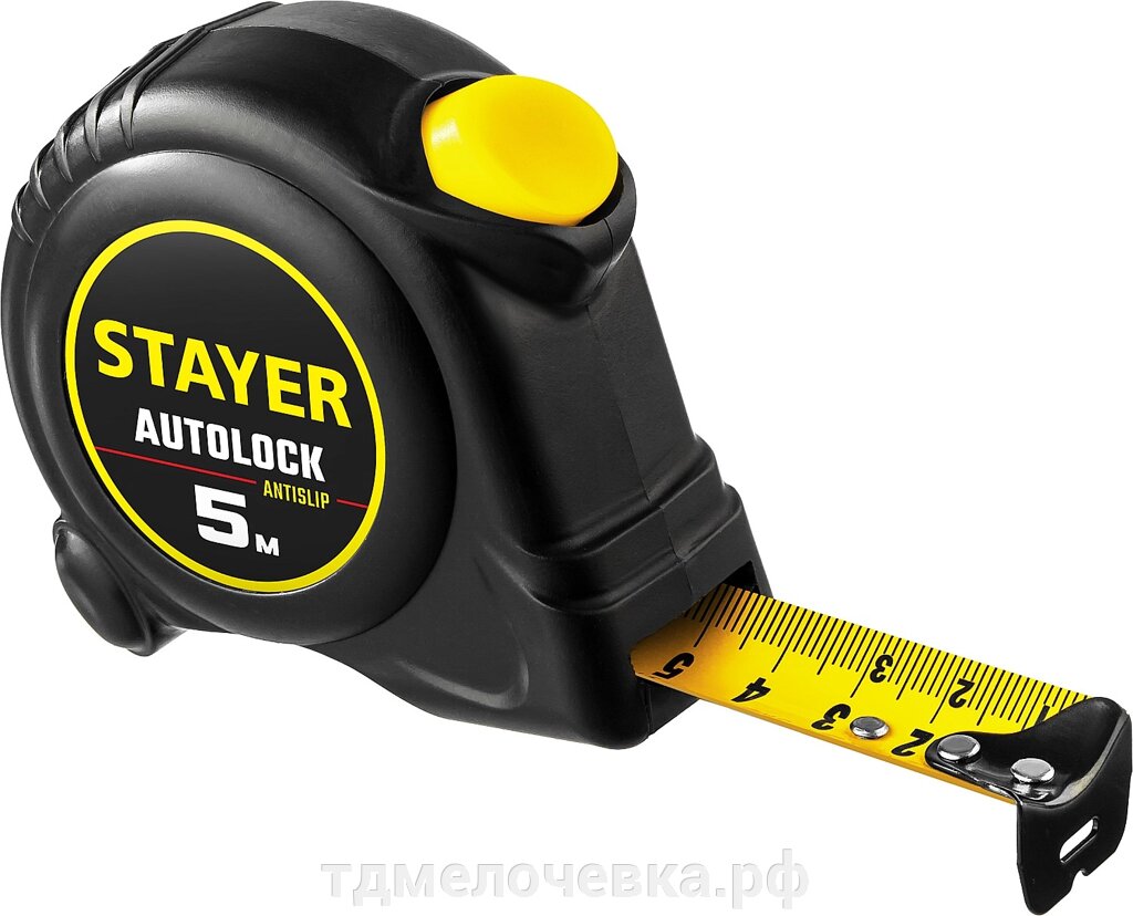 STAYER AutoLock, 5 м х 25 мм, рулетка с автостопом (2-34126-05-25) от компании ТД МЕЛОЧевка (товары для дома от метизов до картриджей) - фото 1