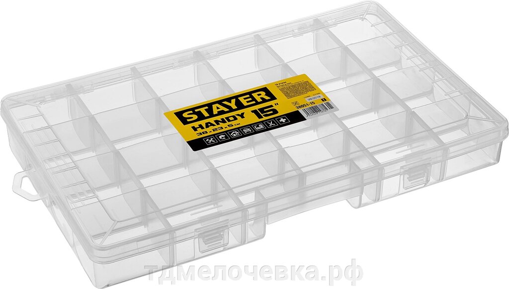 STAYER HANDY-15, 380 x 230 x 50 мм, (15″), пластиковый органайзер с 18 ячейками (38051-15) от компании ТД МЕЛОЧевка (товары для дома от метизов до картриджей) - фото 1