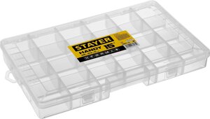 STAYER HANDY-15, 380 x 230 x 50 мм,15″пластиковый органайзер с 18 ячейками (38051-15)