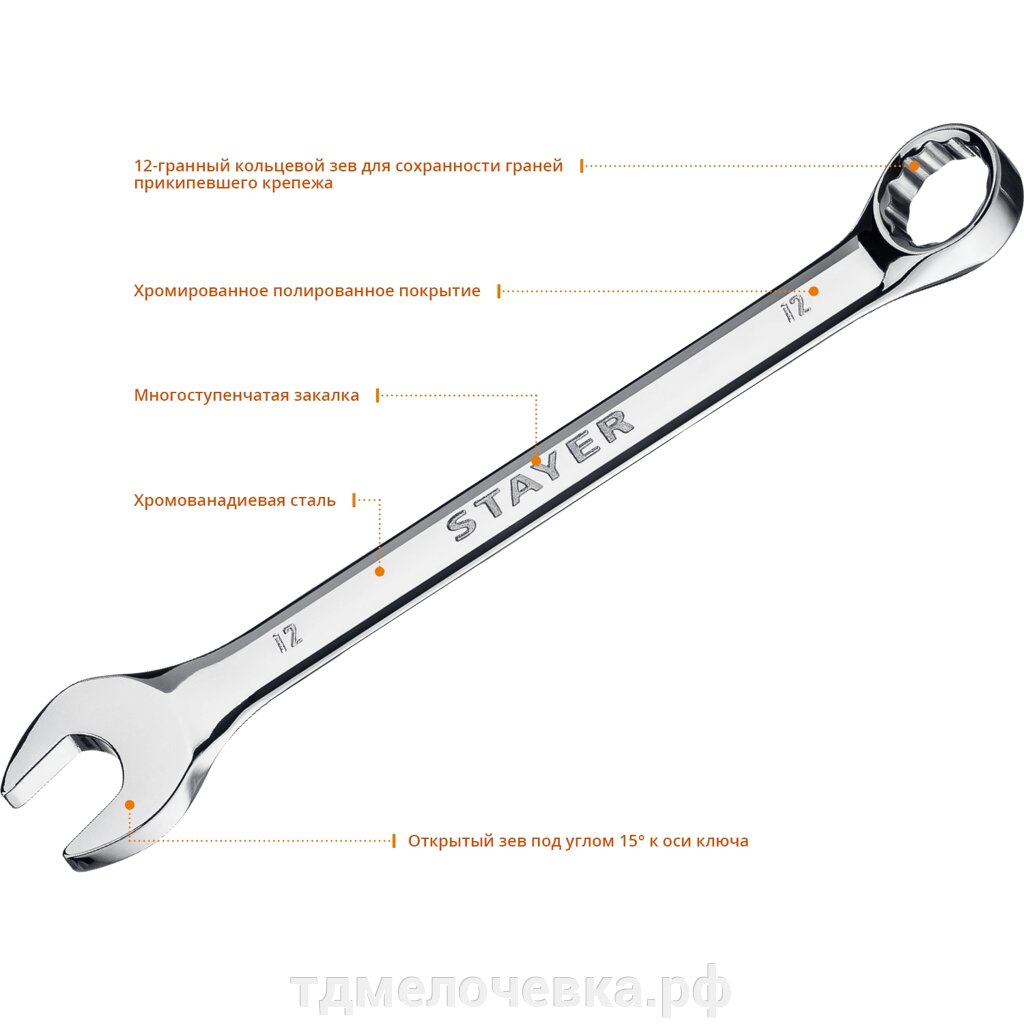 STAYER HERCULES, 12 мм, комбинированный гаечный ключ, Professional (27081-12) от компании ТД МЕЛОЧевка (товары для дома от метизов до картриджей) - фото 1