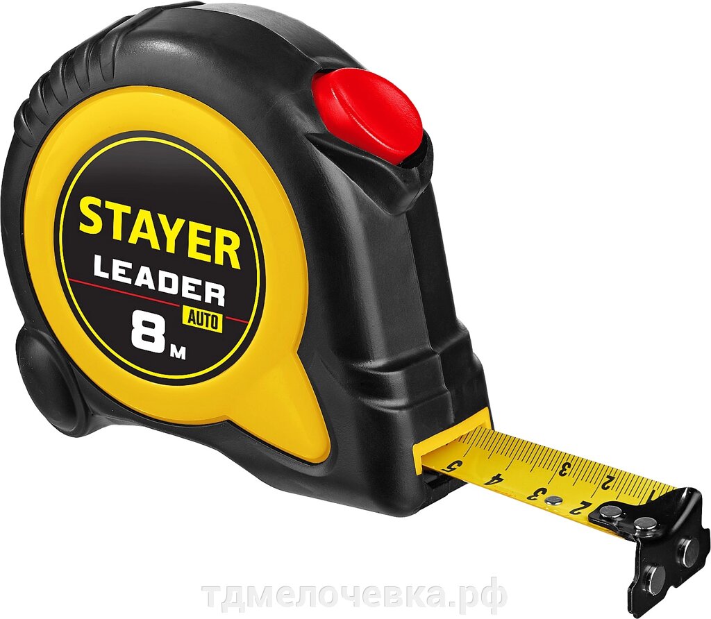 STAYER Leader, 8 м х 25 мм, рулетка с автостопом, Professional (3402-08-25) от компании ТД МЕЛОЧевка (товары для дома от метизов до картриджей) - фото 1