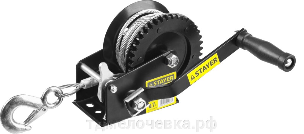 STAYER MAXPull, 0.7 т, 8 м, ручная барабанная тросовая лебедка (43112-0.7) от компании ТД МЕЛОЧевка (товары для дома от метизов до картриджей) - фото 1