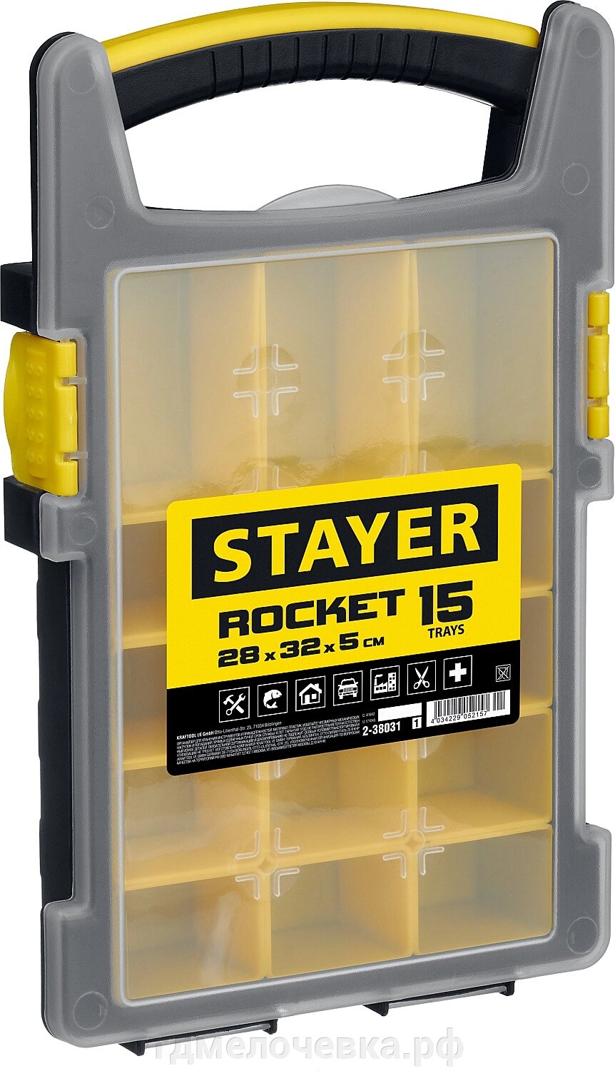 STAYER ROCKET-15, 280 x 320 x 50 мм, (11″), пластиковый органайзер с 15 съемными лотками (2-38031) от компании ТД МЕЛОЧевка (товары для дома от метизов до картриджей) - фото 1