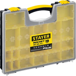 STAYER ROCKET-19, 420 x 330 x 50 мм,16.5″пластиковый органайзер с 19 съемными лотками (2-38032)