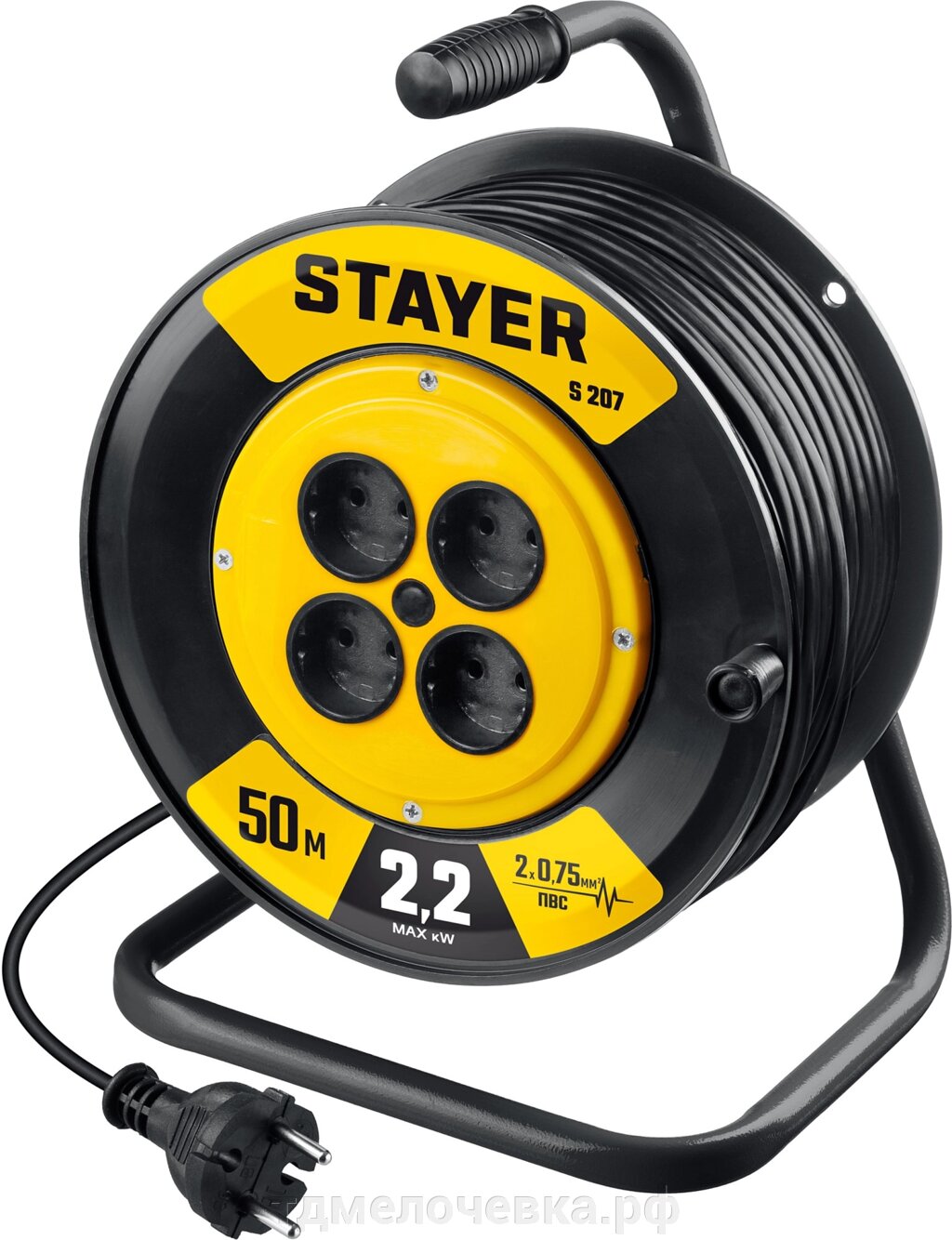 STAYER S-207, ПВС, 2 х 0.75 мм2, 50 м, 2200 Вт, удлинитель на катушке (55073-50) от компании ТД МЕЛОЧевка (товары для дома от метизов до картриджей) - фото 1