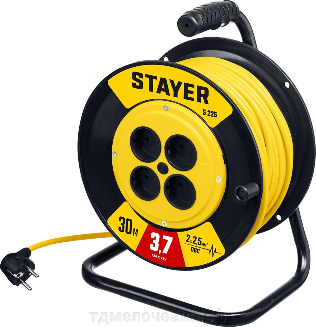 STAYER S-225, ПВС, 2 х 2.5 мм2, 30 м, 3750 Вт, силовой удлинитель на катушке (55070-30) от компании ТД МЕЛОЧевка (товары для дома от метизов до картриджей) - фото 1