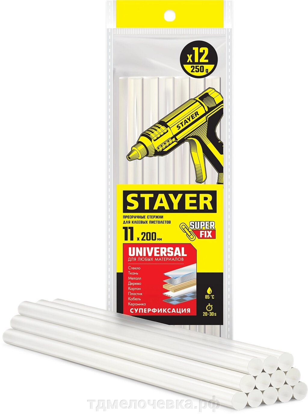 STAYER Universal, 11 х 200 мм, 12 шт, прозрачные, универсальные клеевые стержни Professional (06821-12) от компании ТД МЕЛОЧевка (товары для дома от метизов до картриджей) - фото 1