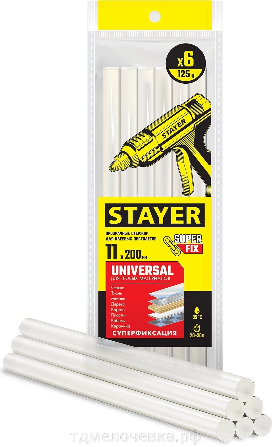 STAYER Universal, 11 х 200 мм, 6 шт, прозрачные, универсальные клеевые стержни, Professional (2-06821-T-S06) от компании ТД МЕЛОЧевка (товары для дома от метизов до картриджей) - фото 1