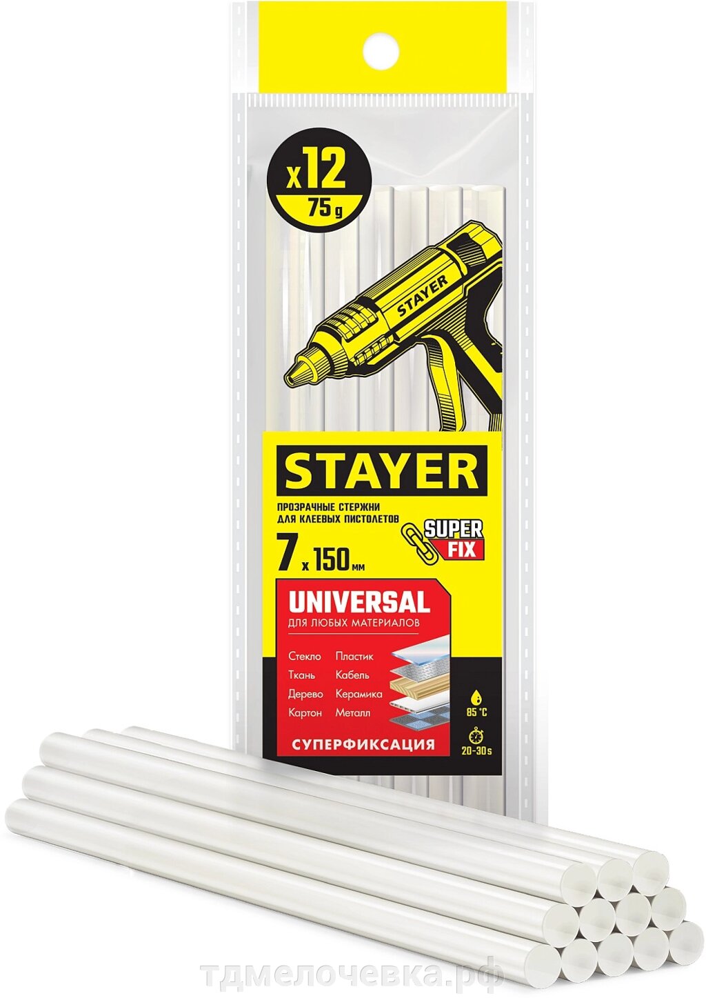 STAYER Universal, 7 х 150 мм, 12 шт, прозрачные, универсальные клеевые стержни Professional (06817-12) от компании ТД МЕЛОЧевка (товары для дома от метизов до картриджей) - фото 1