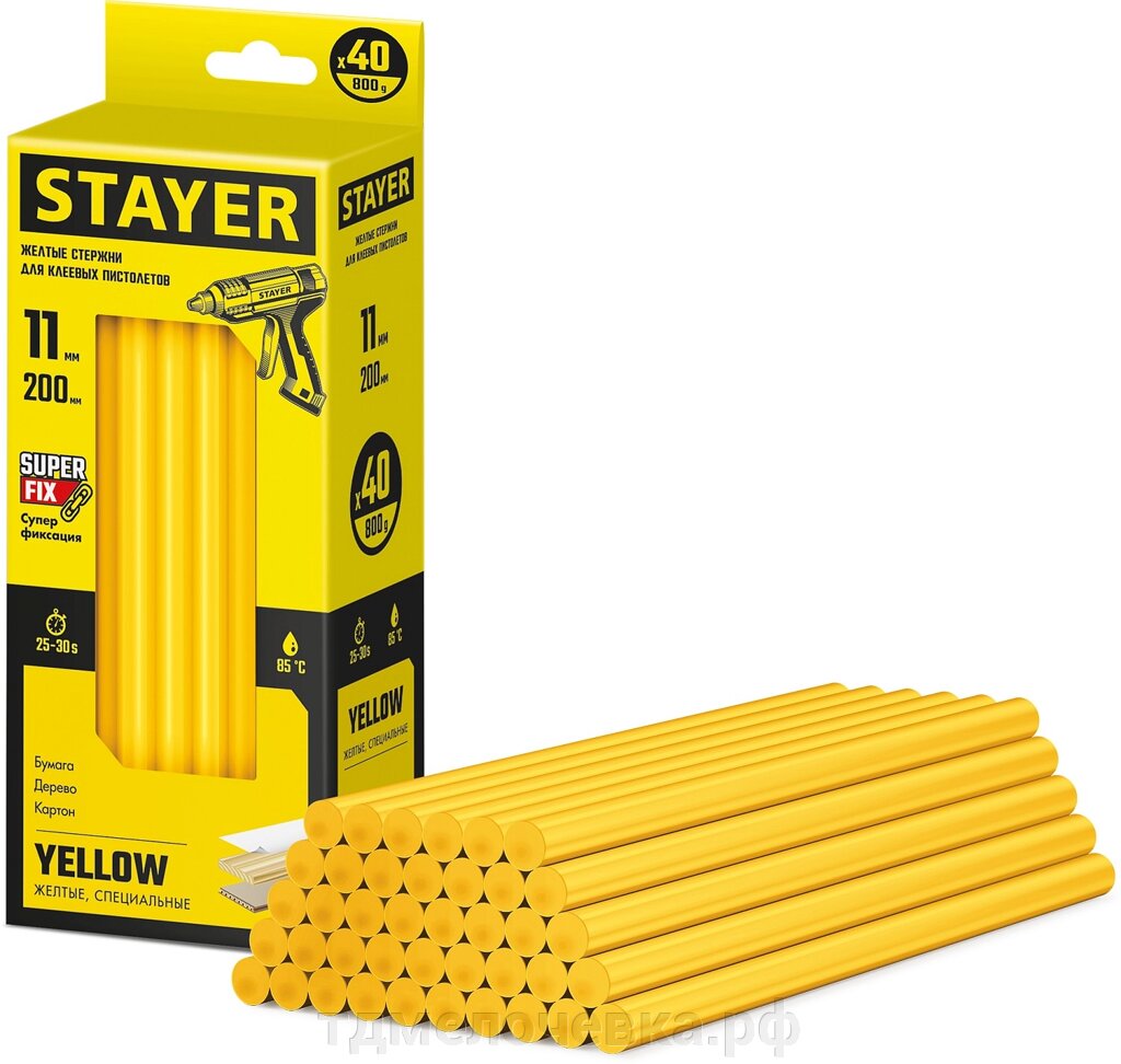 STAYER Yellow, жёлтые, 11 х 200 мм, 40 шт, клеевые стержни, Professional (2-06821-Y-S40) от компании ТД МЕЛОЧевка (товары для дома от метизов до картриджей) - фото 1