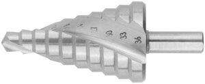 Сверло ступенчатое HSS по металлу, спиральный профиль, 10 ступеней, 9-36 мм