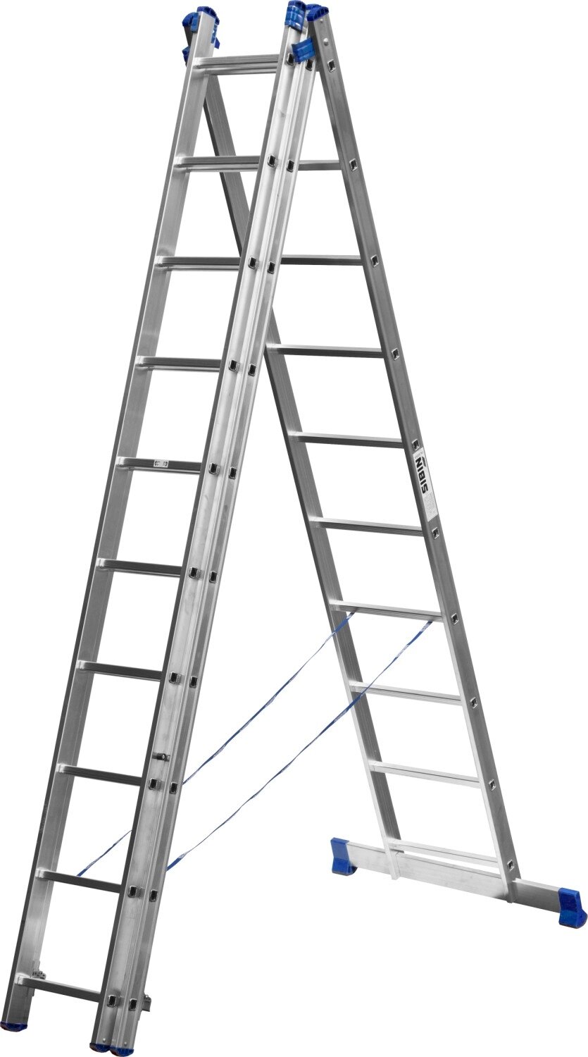 Трехсекционная лестница СИБИН, 10 ступеней, со стабилизатором, алюминиевая от компании ТД МЕЛОЧевка (товары для дома от метизов до картриджей) - фото 1