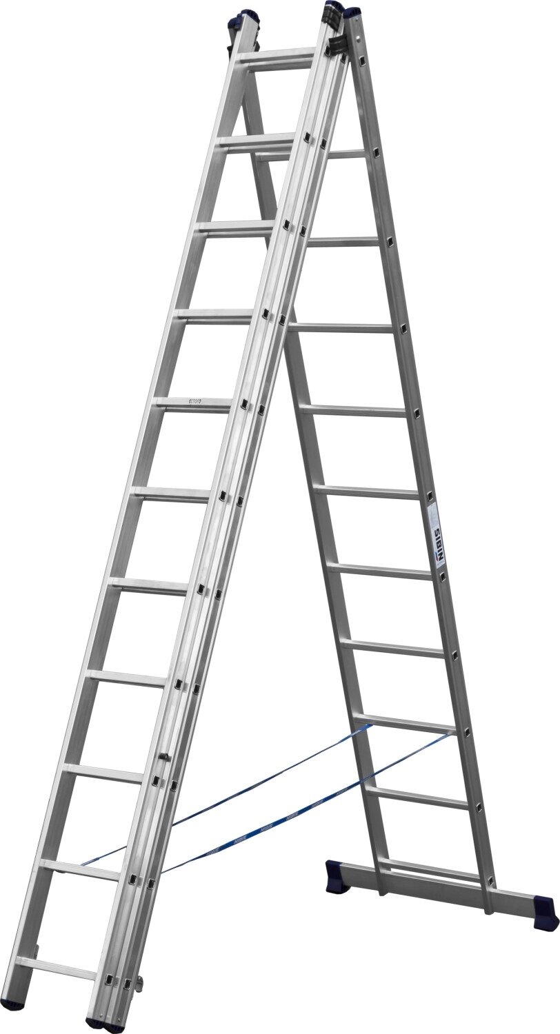 Трехсекционная лестница СИБИН, 11 ступеней, со стабилизатором, алюминиевая от компании ТД МЕЛОЧевка (товары для дома от метизов до картриджей) - фото 1